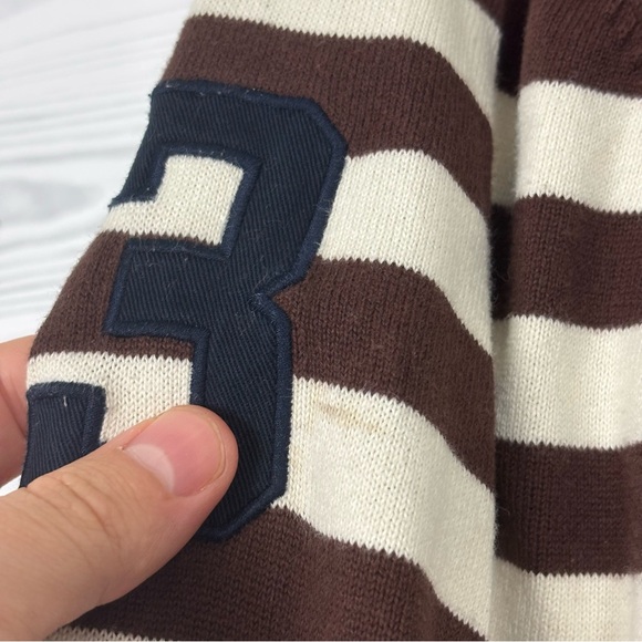 VTG POLO RALPH LAUREN BIG PONY #3 JERSEY SWEATER BROWN WHITE STRIPED XL - Picture 8 of 14